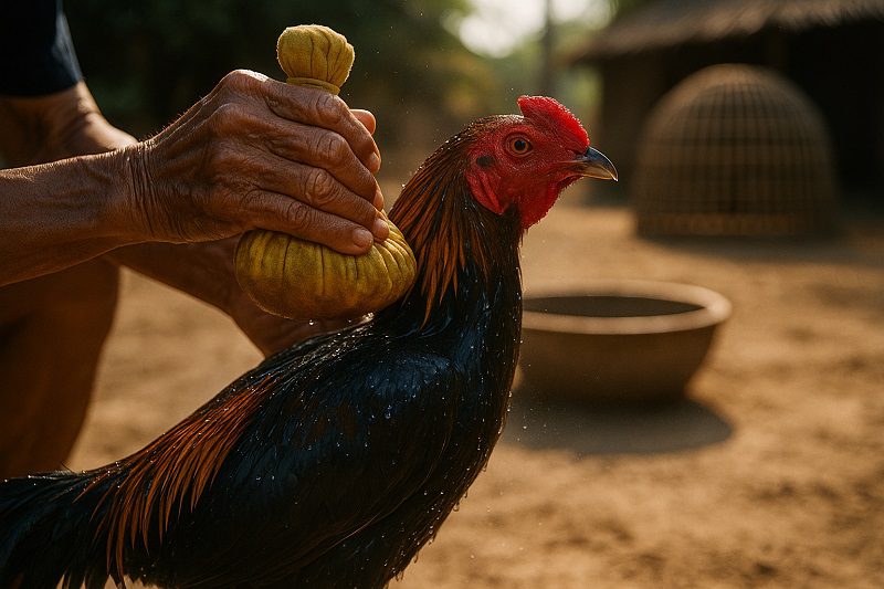 การดูแลไก่ชนอาบน้ำอาบแดด