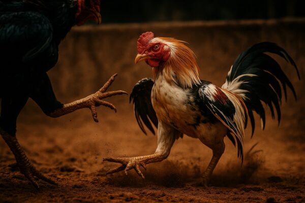 การต่อสู้ของไก่ชนสองตัวในสังเวียน