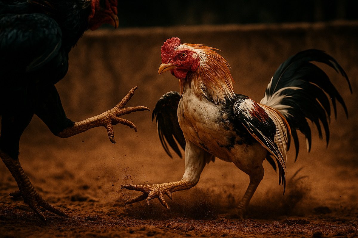 การต่อสู้ของไก่ชนสองตัวในสังเวียน