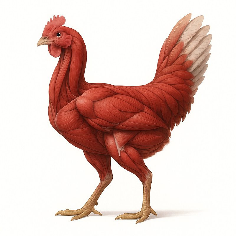 รูปภาพกราฟฟิคที่แสดงมัดกล้ามเนื้อต่างๆของไก่ชน