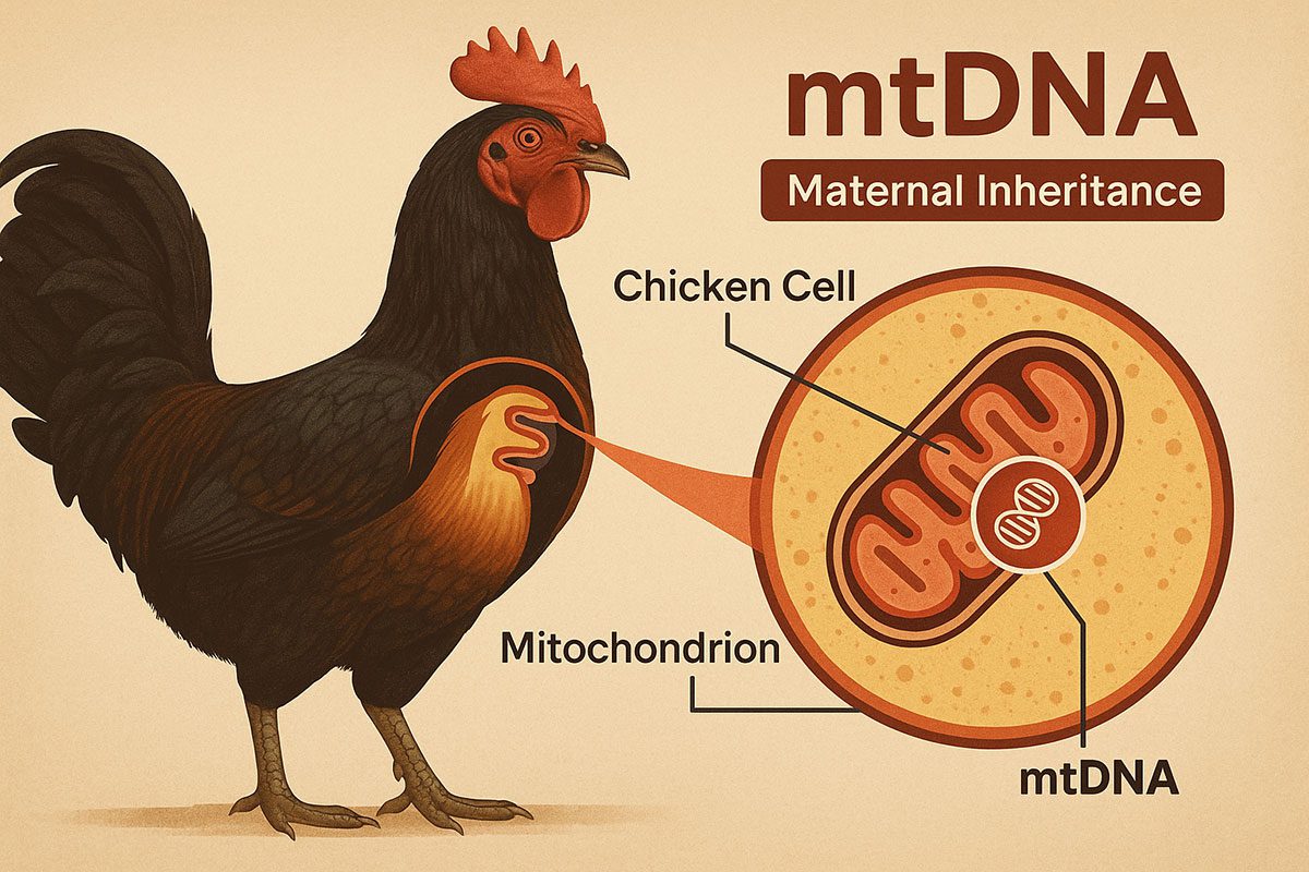 กราฟิกแสดงตำแหน่ง mtDNA ในเซลล์ไก่