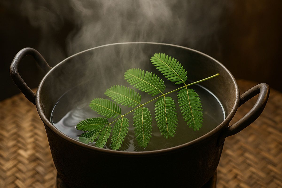 "ใบส้มป่อยลอยไอน้ำ" ในหม้อต้มสมุนไพร