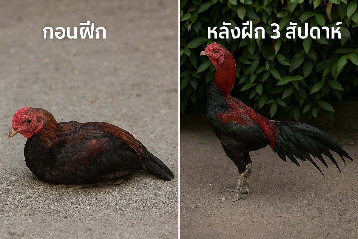 ไก่ที่ผ่านการฝึก vs ไก่ที่ไม่ฝึก (Before & After)