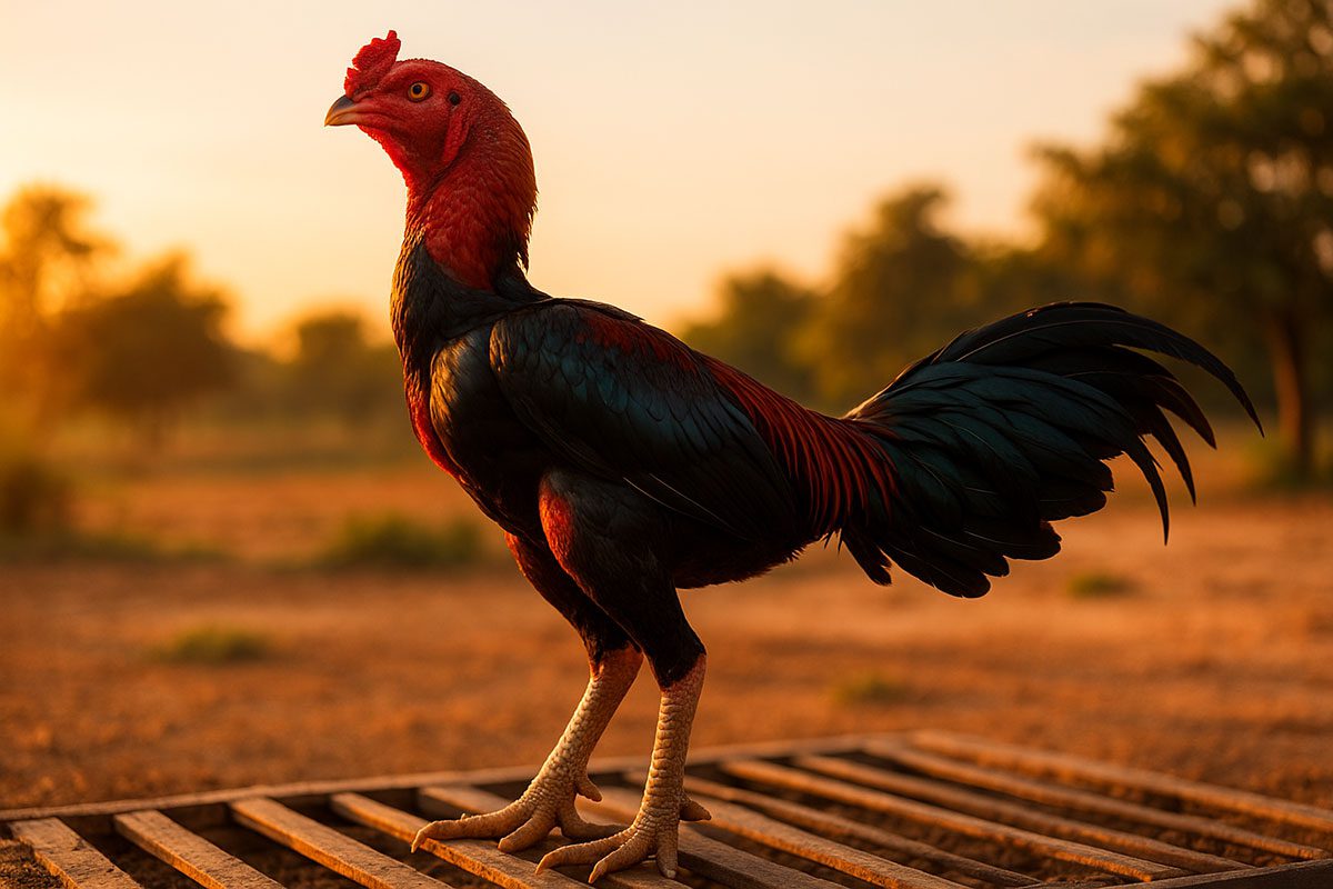 ไก่นักกล้ามยืนเท่ในแสงเช้า