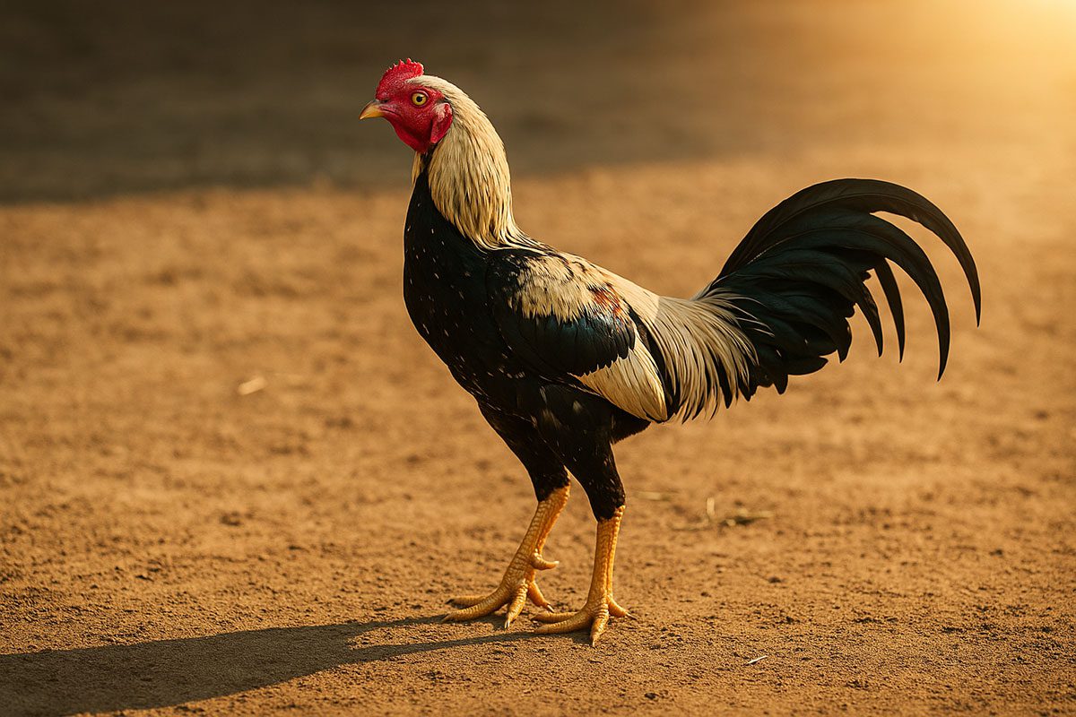 ไก่พม่ายืนเดี่ยวใต้แสงอาทิตย์