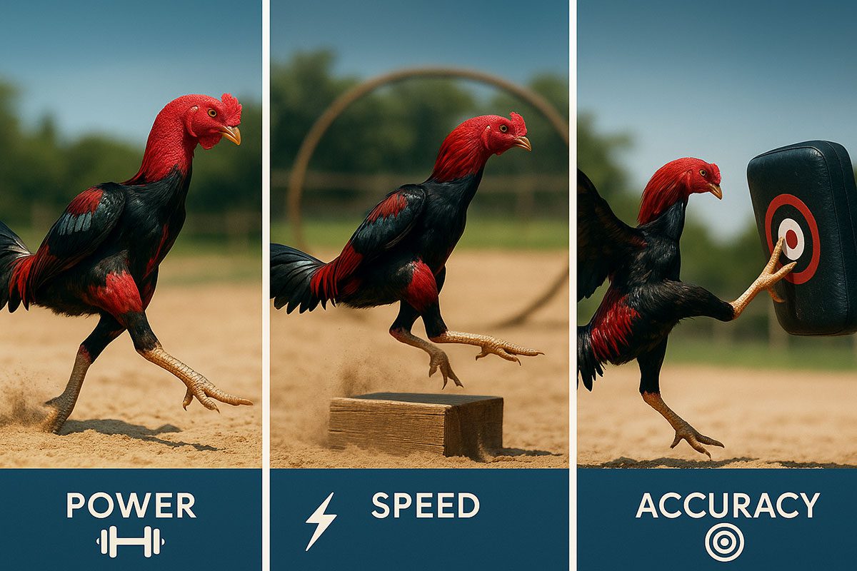 ชุดภาพฝึกไก่ชน: วิ่งสาด กระโดดกล่อง ซ้อมนวม เพื่อเพิ่มแรง ความเร็ว และความแม่นยำ