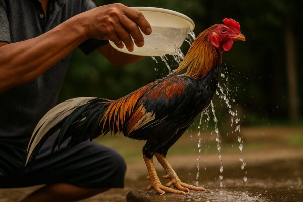 ภาพเซียนกำลังราดน้ำลงบนตัวไก่แบบ
