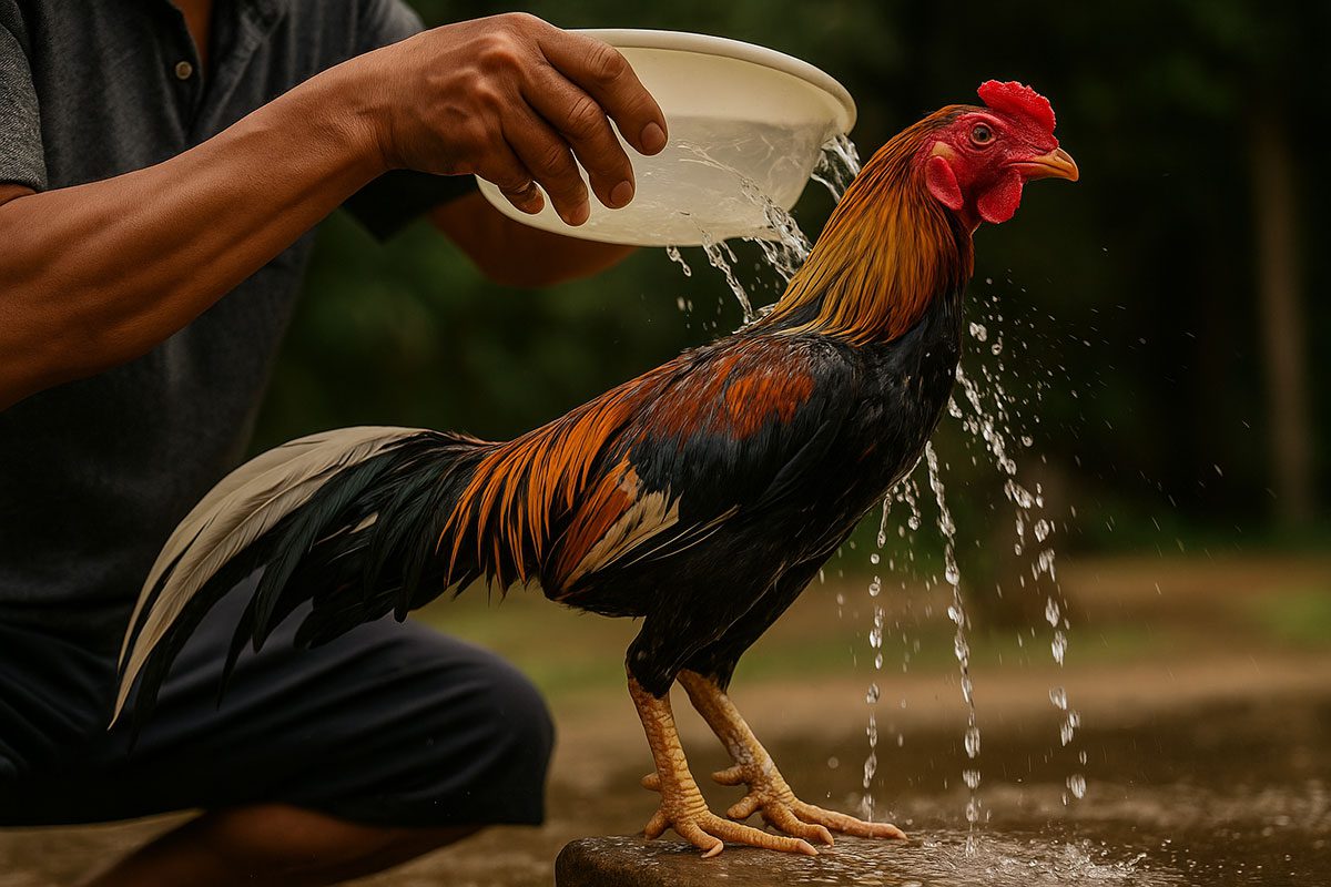 ภาพเซียนกำลังราดน้ำลงบนตัวไก่แบบ