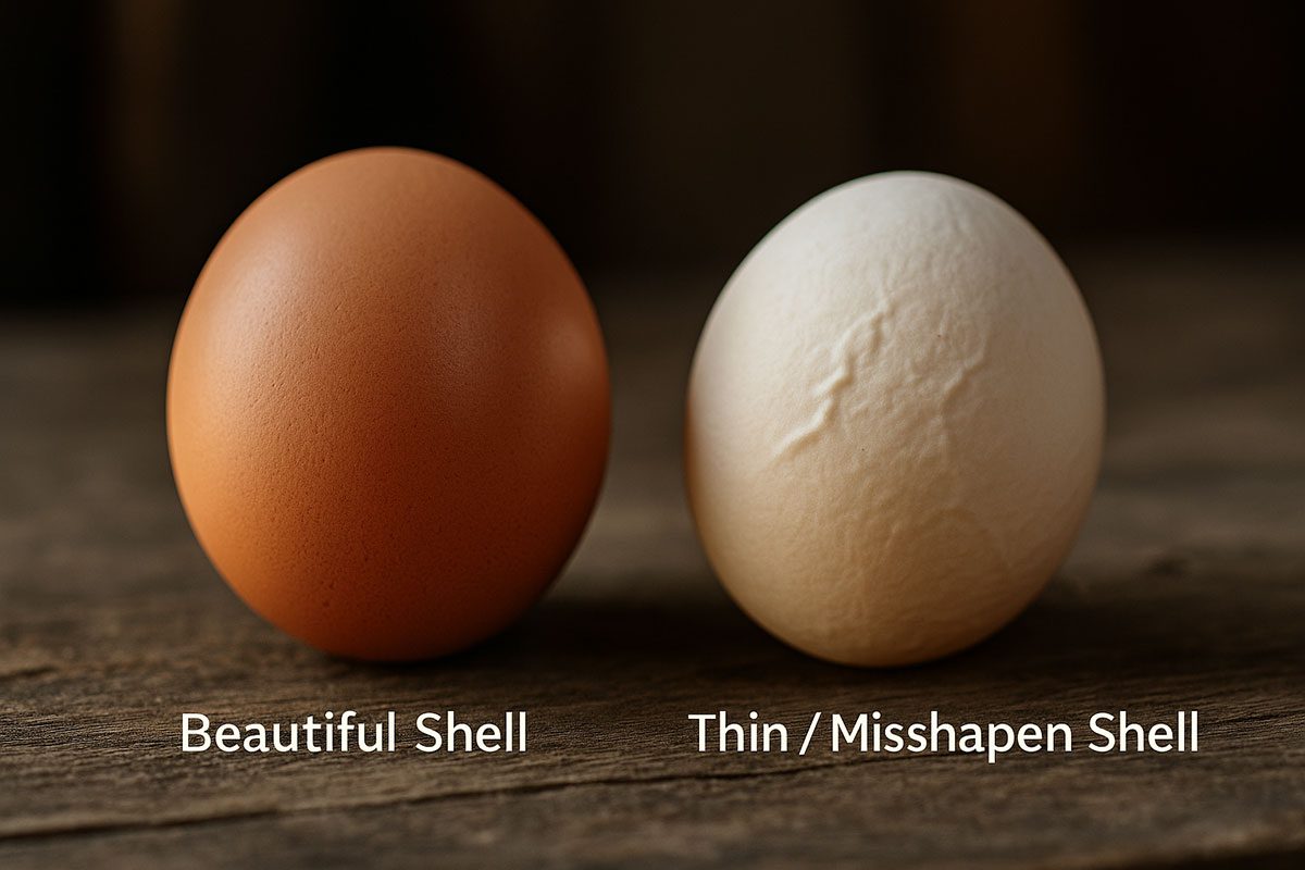 ภาพเปรียบเทียบไข่ไก่ที่สมบูรณ์และไม่สมบูรณ์