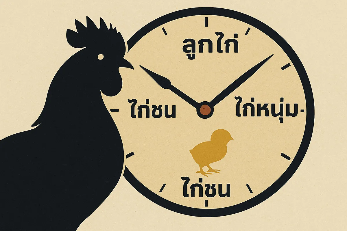 นาฬิกาวงกลมซ้อนกับภาพเงาไก่ชน