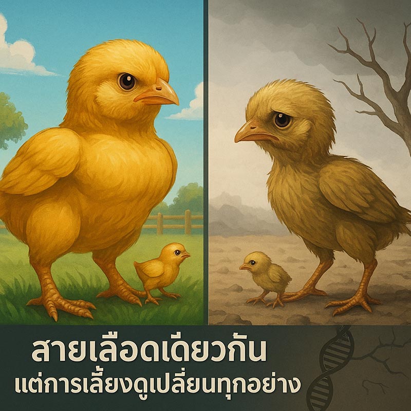 ภาพเปรียบเทียบลูกไก่คอกเดียวกัน