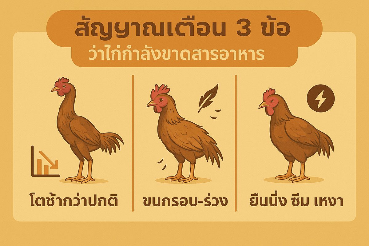 ไก่ผอม ตัวไม่เต็ม ขนกรอบ-ร่วง ไก่ยืนนิ่ง ซึม เหงา
