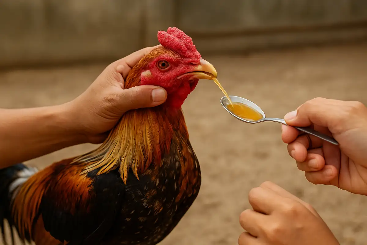 การป้อนน้ำสมุนไพรขมิ้นชันและขิงแก่ให้ไก่ชนเพื่อบรรเทาอาการอาหารไม่ย่อย