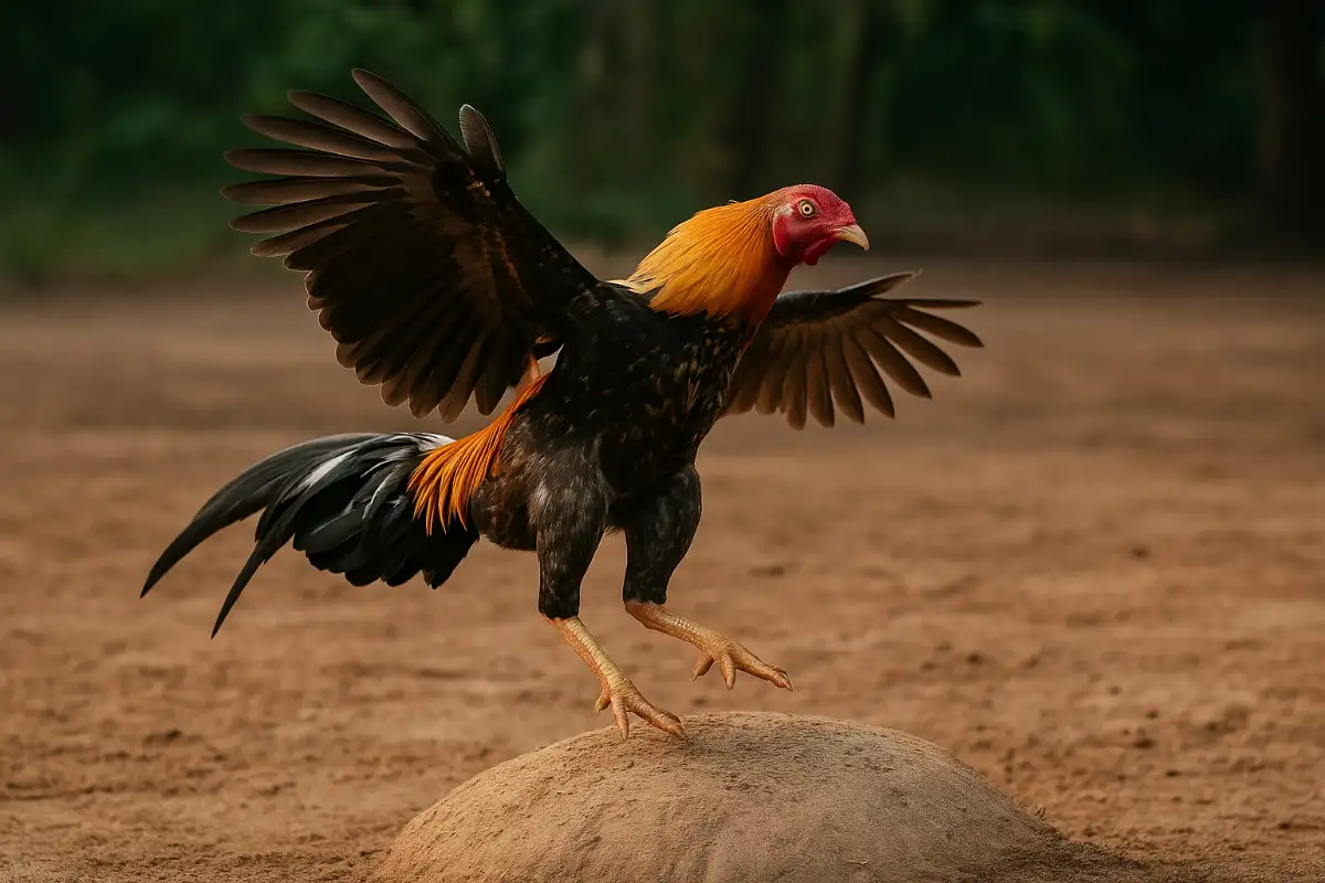 ไก่ชนกำลังฝึกบินหลุมเพื่อเพิ่มความแข็งแรงของปอดและกล้ามเนื้อ