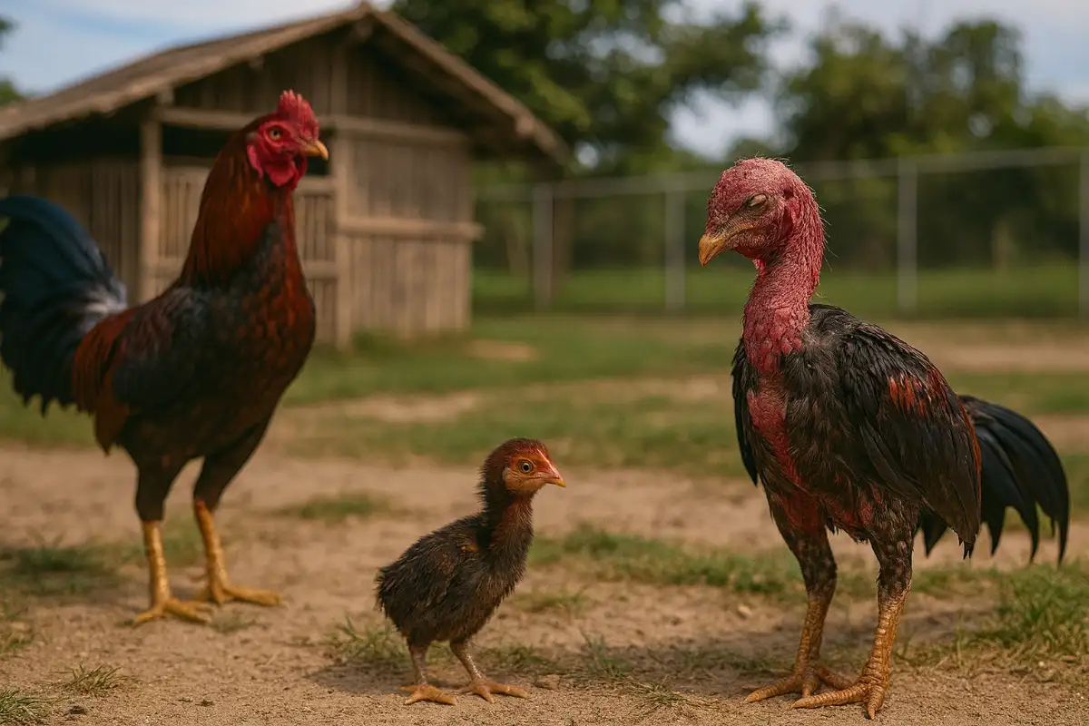 ลูกไก่ชนอ่อนแอจากการผสมเลือดชิด เปรียบเทียบกับลูกไก่แข็งแรง