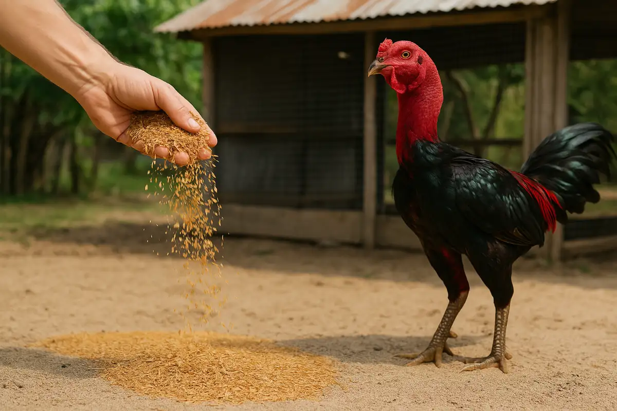 พื้นเล้าไก่ชนที่ปูด้วยทรายหยาบ เน้นความแห้งและสะอาด เหมาะกับการระบายความชื้น
