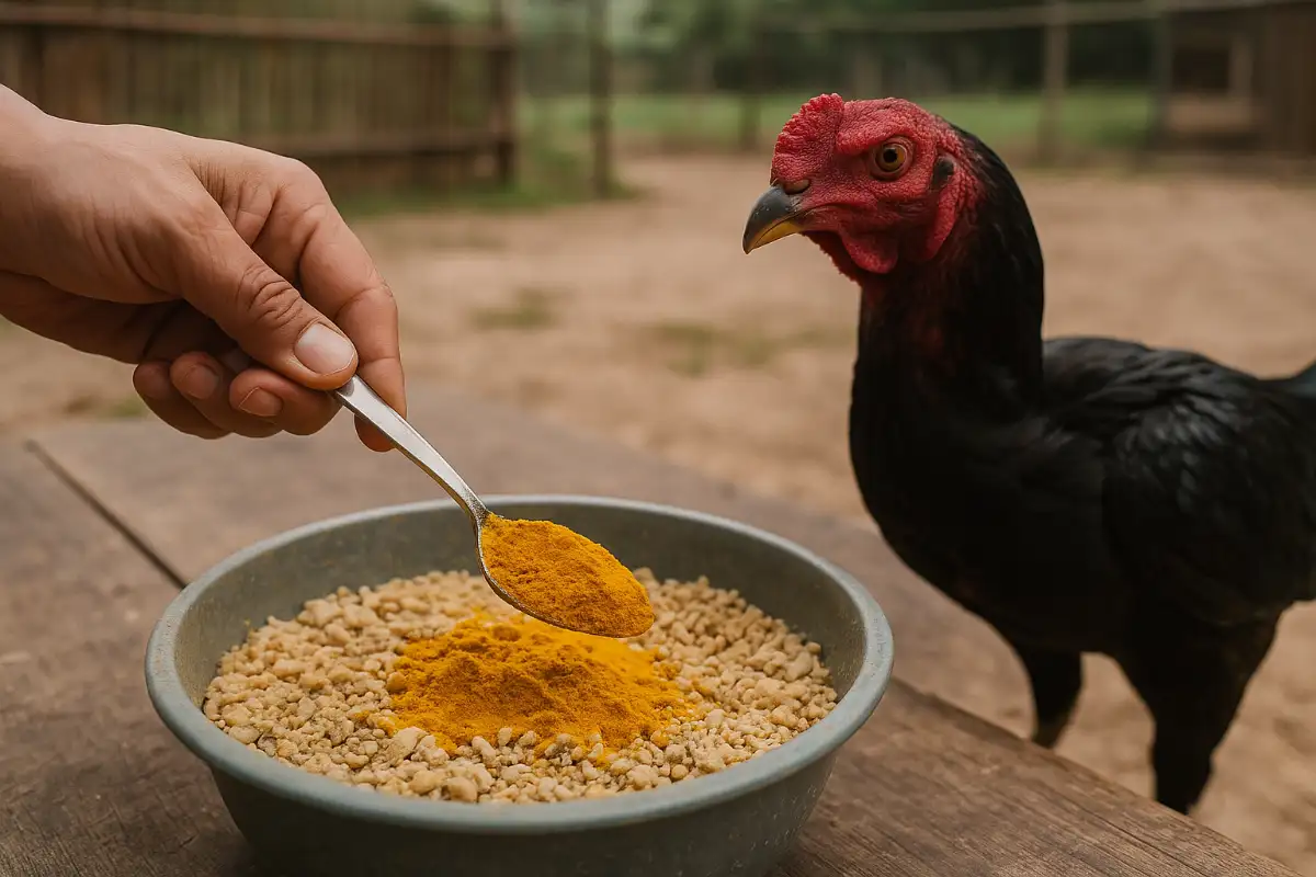 ผสมขมิ้นชันลงในอาหารไก่ชน เพื่อช่วยระบบย่อยอาหารและเสริมภูมิคุ้มกันจากภายใน