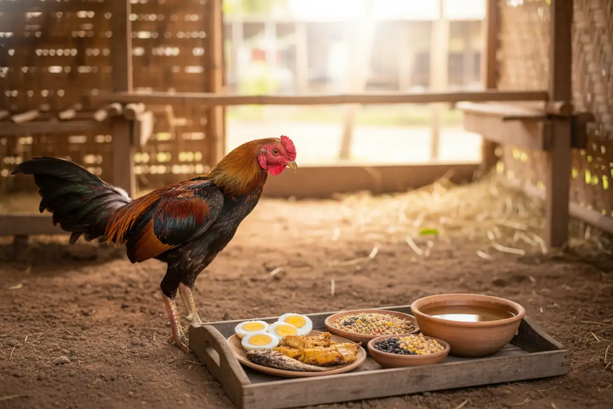 อาหารโปรตีนสูงและแร่ธาตุสำหรับไก่ชนช่วงผลัดขน