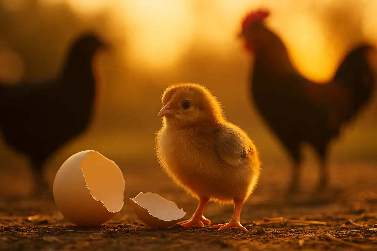 ลูกไก่ชนเพิ่งฟักจากไข่ในแสงทองยามเช้า สื่อถึงความสำเร็จของการผสมพันธุ์