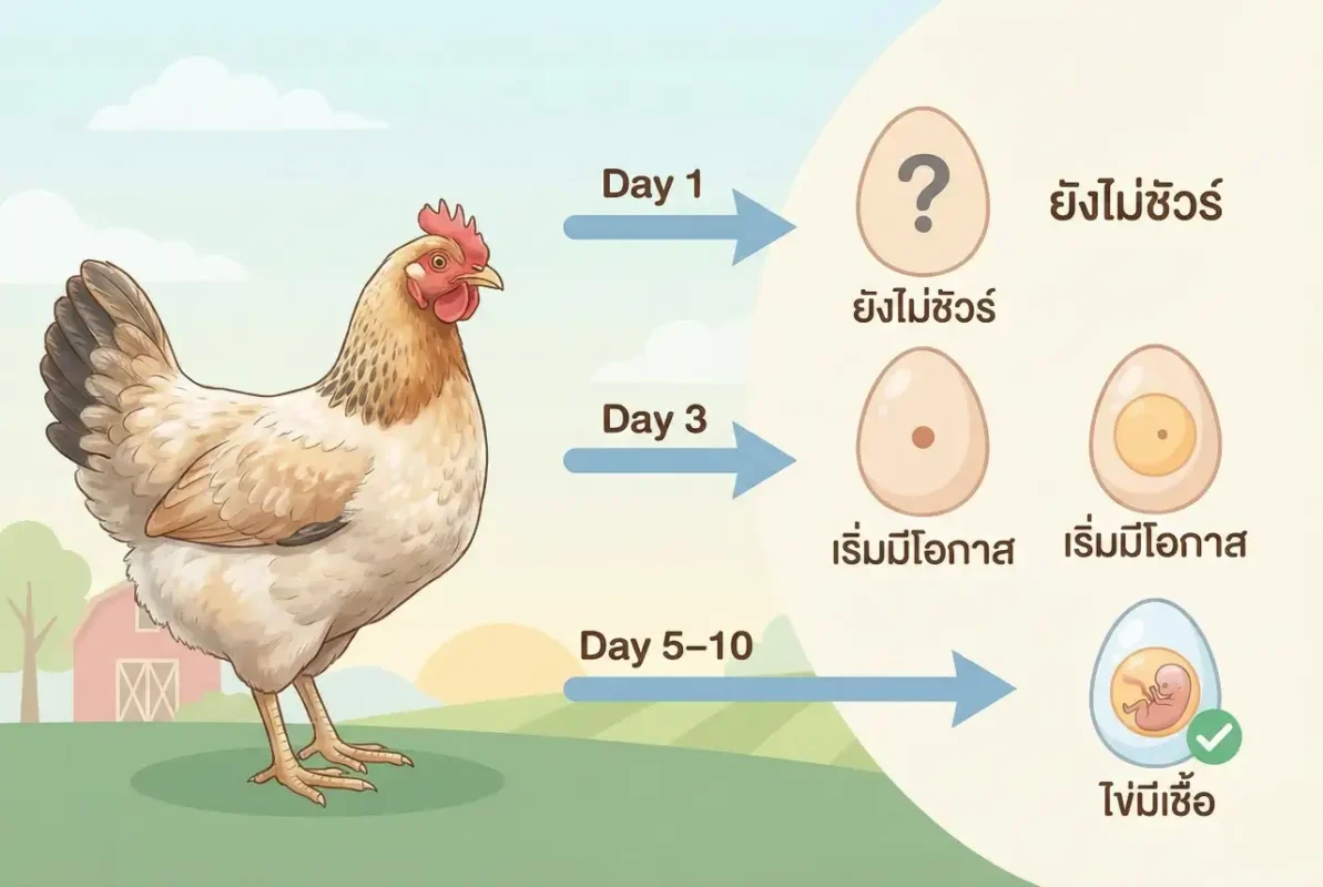 ระยะเวลาหลังการผสมพันธุ์ที่แม่ไก่เริ่มออกไข่มีเชื้อ