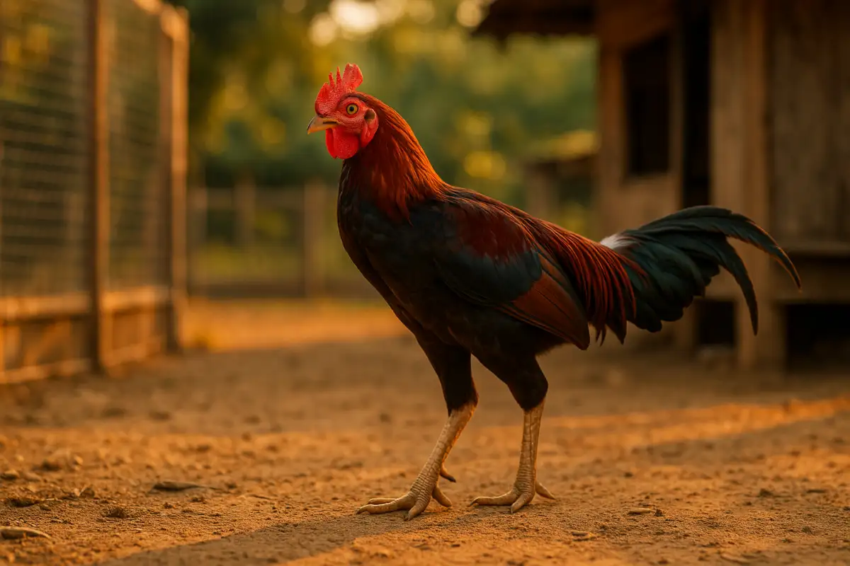 ไก่ชนยืนขาอ่อนในเล้า สื่อถึงปัญหาแรงขาที่เกิดจากหลายสาเหตุ