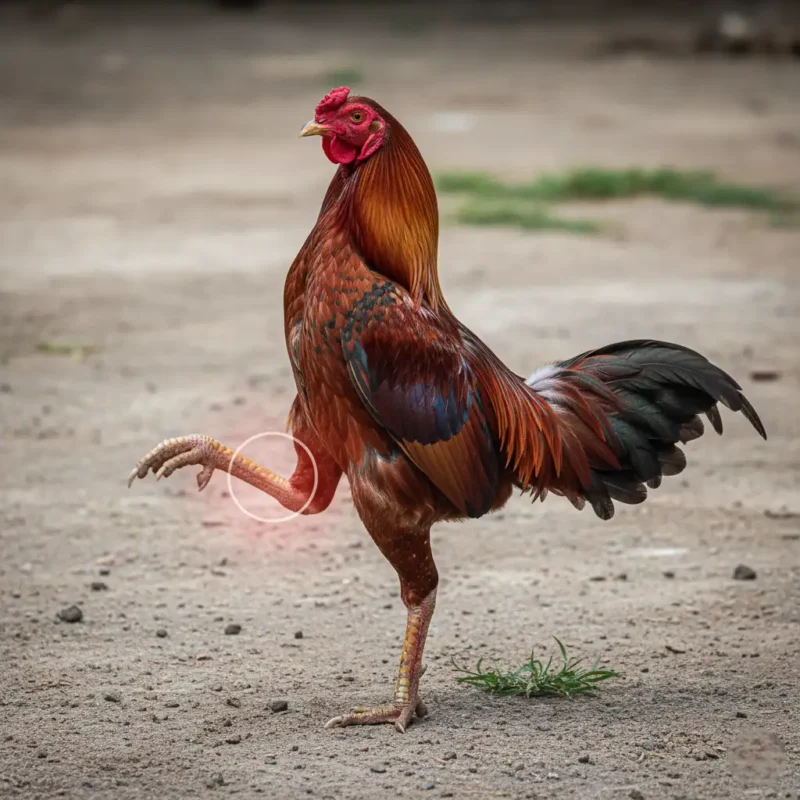 ไก่ชนยืนไม่มั่นคงเพราะระบบประสาทเสียสมดุล ทำให้เกิดอาการขาสั่น