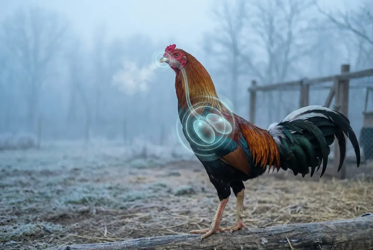 ระบบหายใจไก่ชนไวต่อความเย็นและเสี่ยงเป็นหวัดในหน้าหนาว