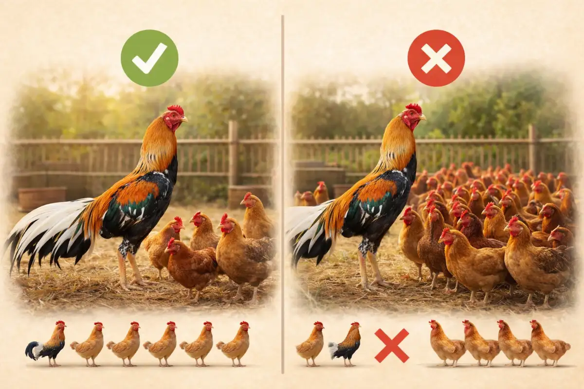 เปรียบเทียบอัตราส่วนพ่อไก่ต่อแม่ไก่ที่เหมาะสมและไม่เหมาะสม