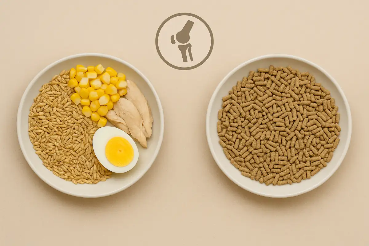 ภาพเปรียบเทียบอาหารไก่ชนแบบสมดุลและไม่สมดุลที่ส่งผลต่อแรงขา