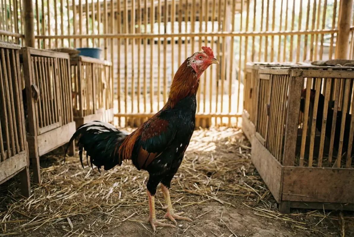 ไก่ชนเป็นกลากบริเวณหงอน ลักษณะคราบขาวจากเชื้อรา