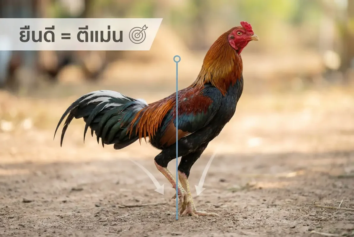ท่ายืนและสมดุลร่างกายของไก่ชนที่ช่วยให้แข้งออกแม่นยำ