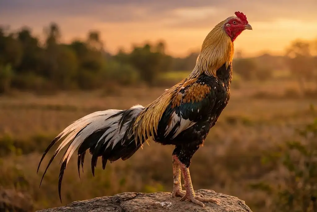 ไก่ชนที่ผ่านการพักฟื้นและยังยืนอย่างสง่างาม