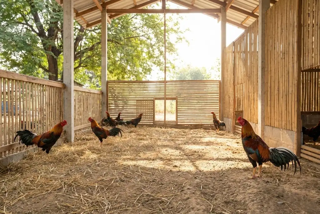 ซุ้มไก่ชนที่ออกแบบดี ช่วยป้องกันโรคกลากจากเชื้อรา