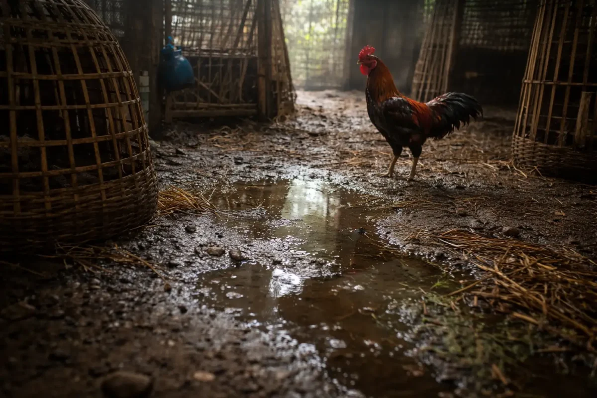ซุ้มไก่ชนที่มีความชื้นสูง เสี่ยงทำให้ไก่เป็นกลาก