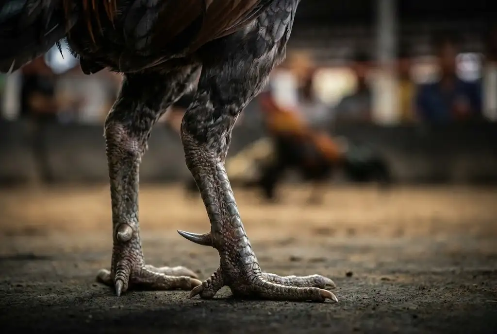 ไก่แข้งคมยืนทรงมั่นคง แสดงความแม่นยำของการออกแข้ง