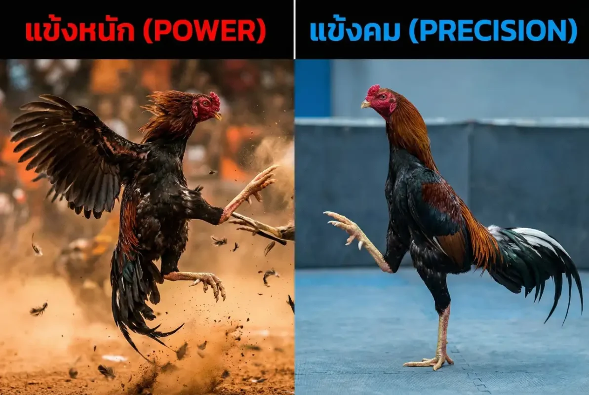 เปรียบเทียบไก่แข้งคมกับไก่ตีแรงในสนามชน