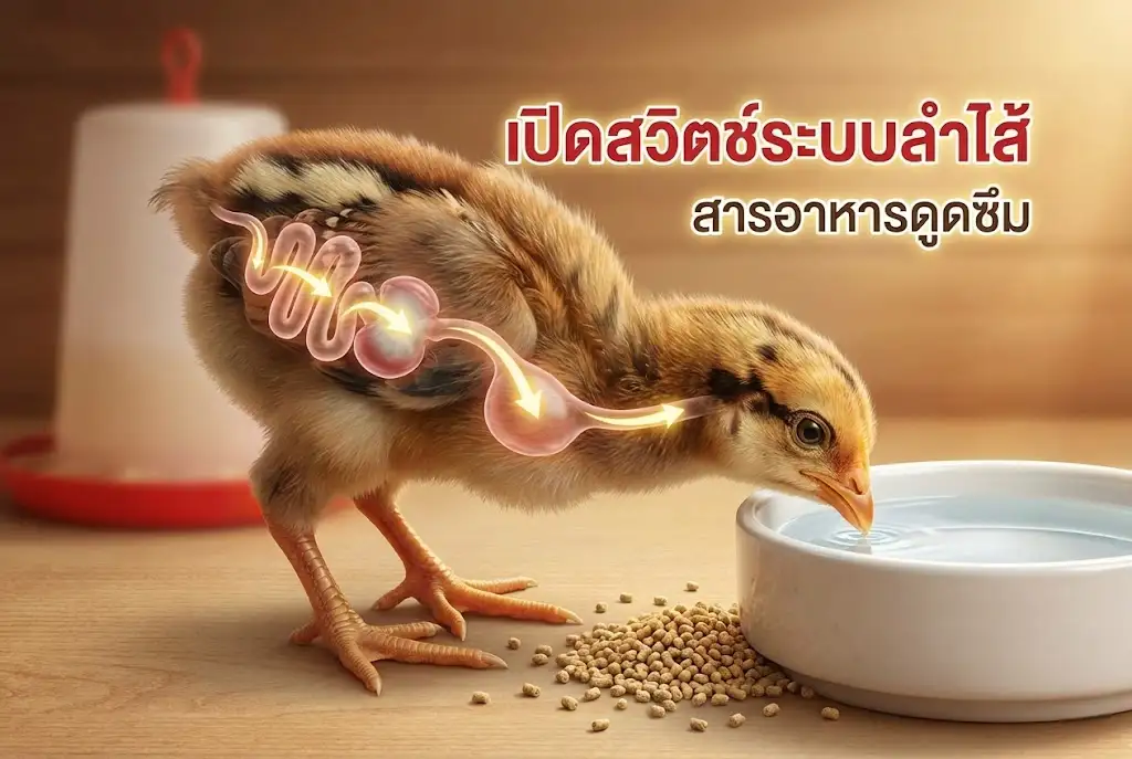 อาหาร Starter และน้ำสะอาดที่ช่วยกระตุ้นระบบย่อยอาหารลูกไก่ชน