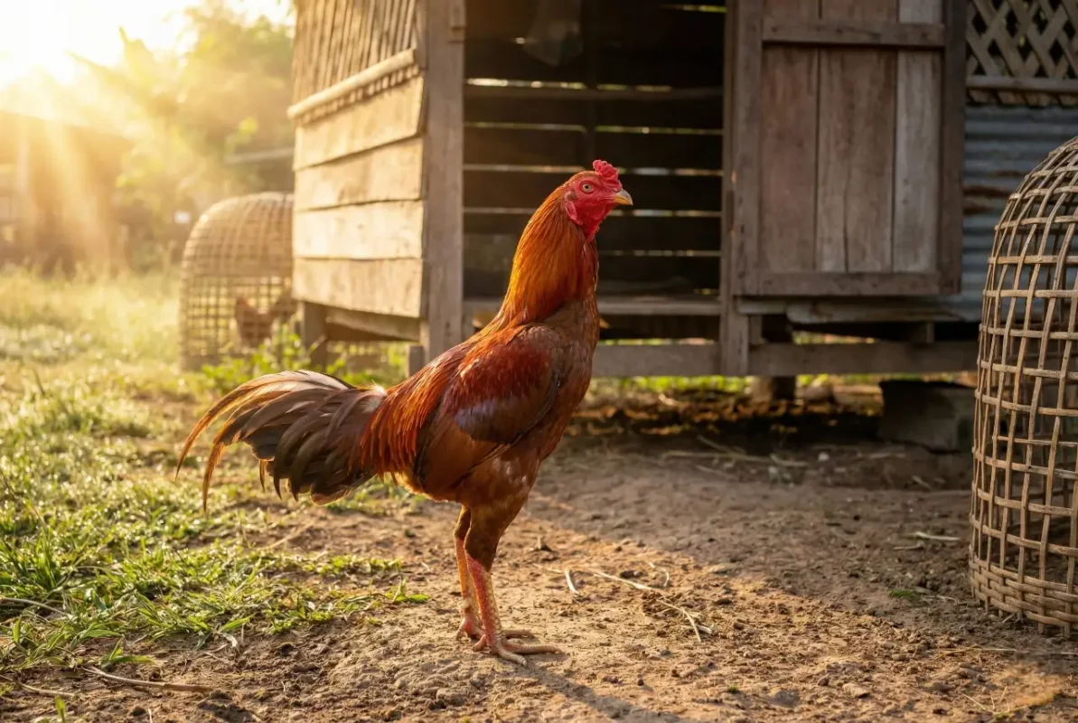 การกราดแดดไก่ชนในช่วงเช้า แดดอ่อนช่วยกระตุ้นสุขภาพและความคึกของไก่