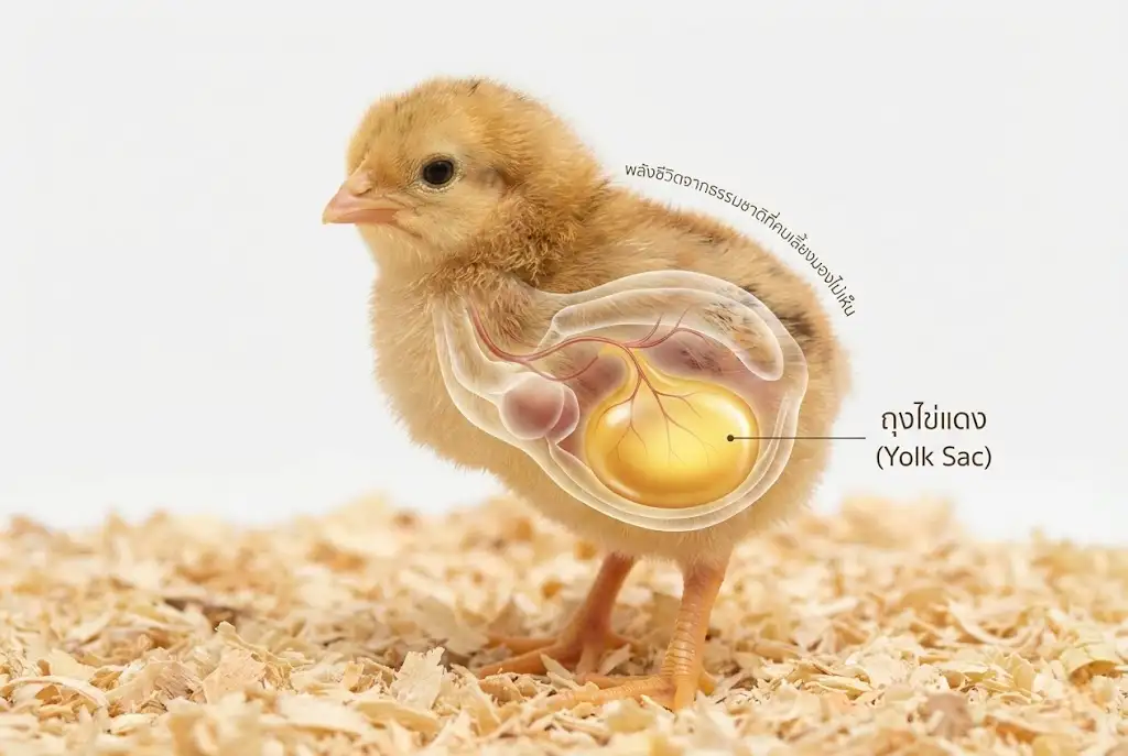 การดูดซึมสารอาหารจากถุงไข่แดงของลูกไก่ในช่วง 3 วันแรกหลังฟัก