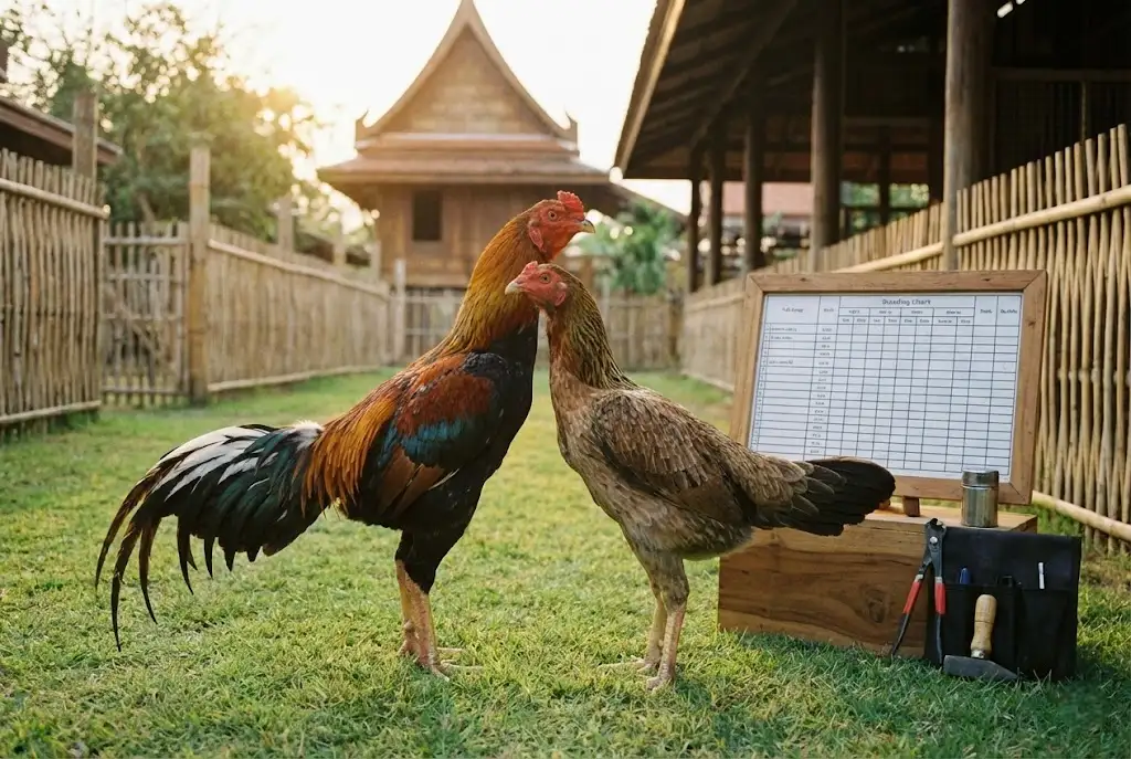 พ่อแม่พันธุ์ไก่ชนที่มีศักยภาพในการถ่ายทอดแรงตีและความแข็งแกร่ง