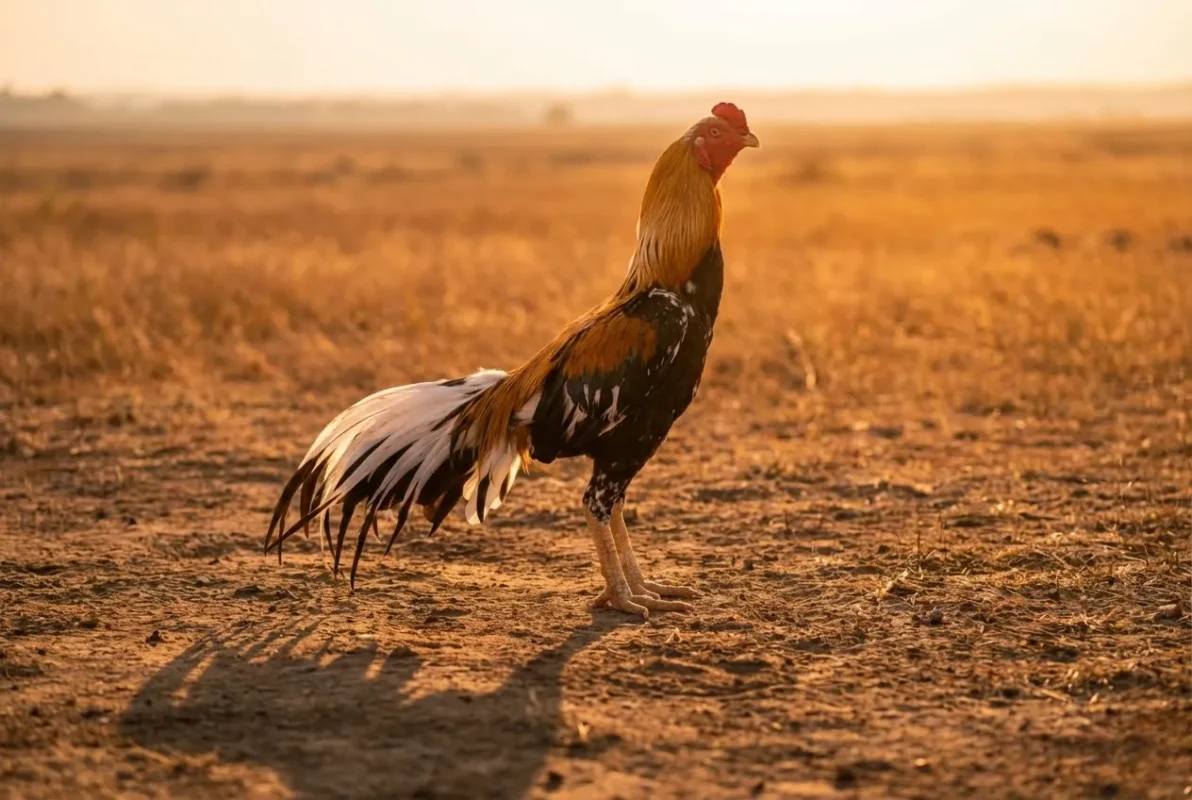 ไก่ชนยืนสงบยามเย็น สื่อถึงการเลี้ยงไก่ชนด้วยความเข้าใจและประสบการณ์
