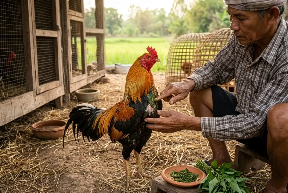 การใช้ใบสาบเสือรักษาแผลไก่ชน