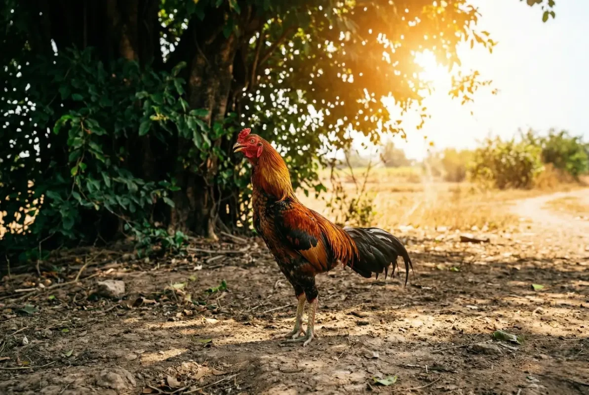 ไก่ชนในสภาพอากาศร้อนแสดงภาวะ heat stress ช่วงฤดูร้อน