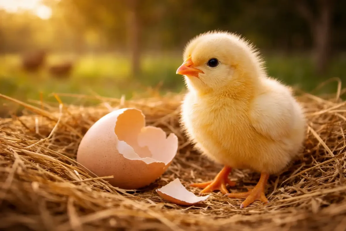 ลูกไก่ชนเพิ่งฟักออกจากไข่แสดงถึงสุขภาพที่ดีจากโภชนาการแม่ไก่