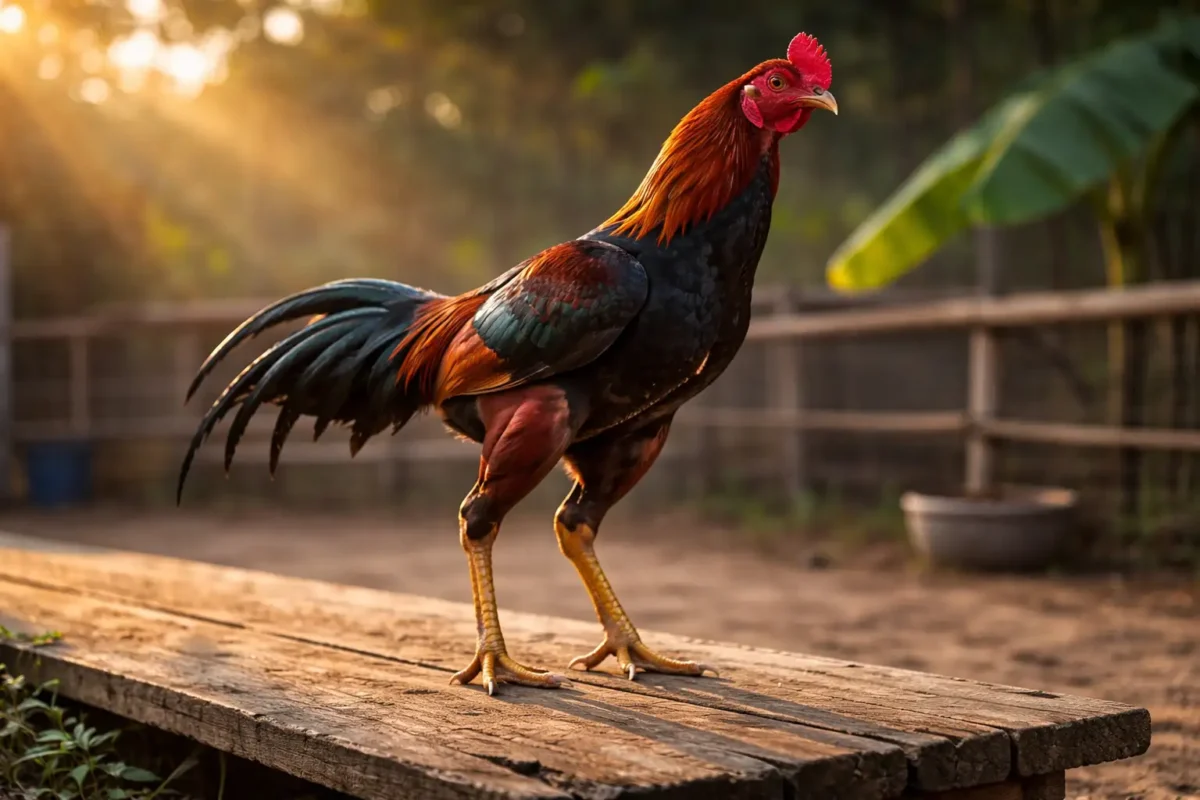 ไก่ชนรูปร่างสมส่วน แสดงอัตราส่วนแรงต่อน้ำหนักที่ดี