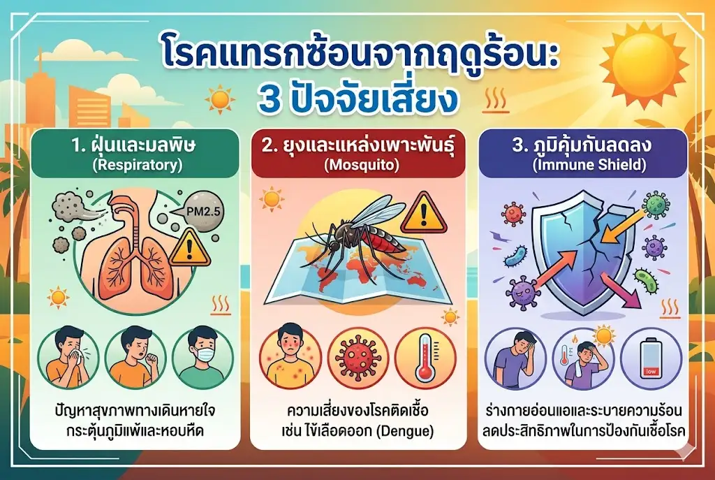 โรคแทรกซ้อนที่พบบ่อยในไก่ชนช่วงฤดูร้อน เช่น ฝุ่นและแมลงพาหะ