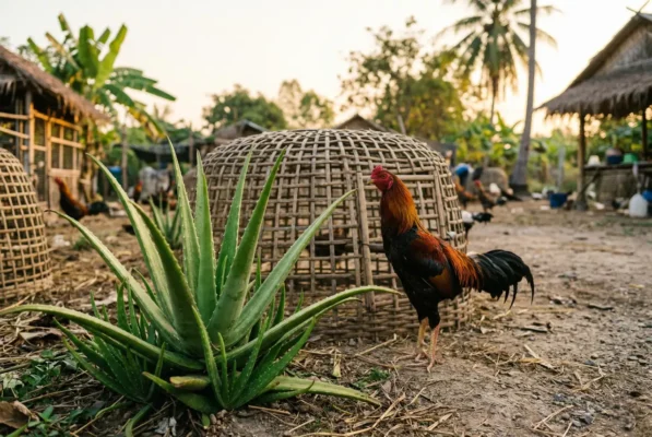 ว่านหางจระเข้ปลูกข้างสุ่มไก่ชน สมุนไพรพื้นบ้านที่ใช้ดูแลไก่ชน