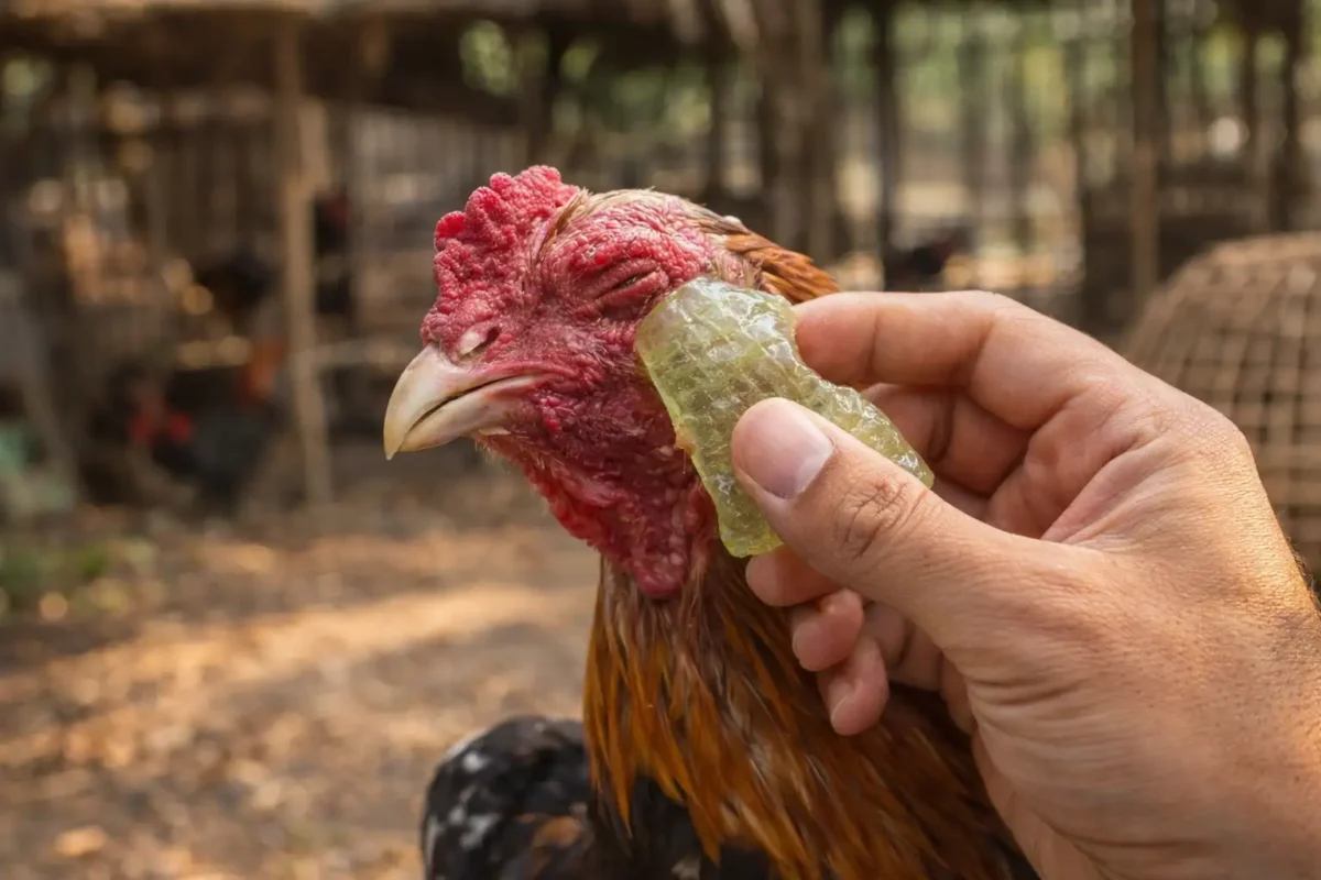 การใช้ว่านหางจระเข้ทาแผลไก่ชนเพื่อลดบวมและช่วยสมานแผล