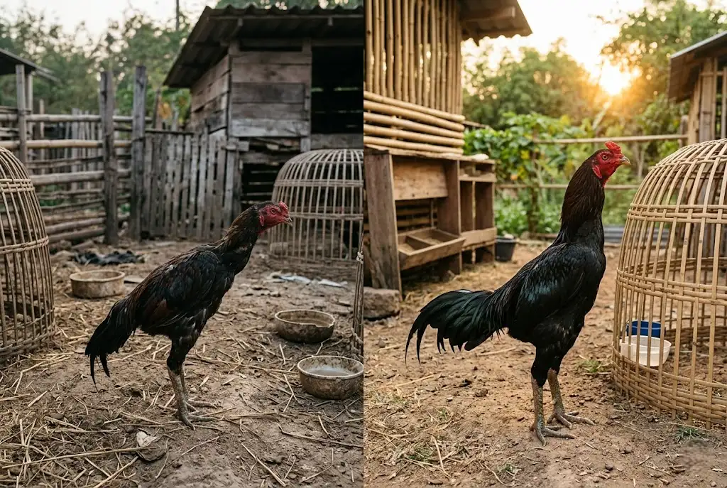 เปรียบเทียบไก่ชนก่อนและหลังฝึกวิ่งสุ่มเพื่อเพิ่มความฟิต