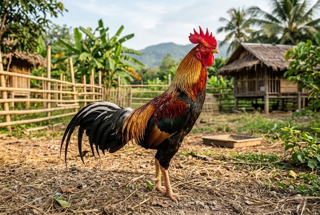 พ่อพันธุ์ไก่ชนสมบูรณ์แข็งแรงหลังการบำรุงด้วยกระชายดำ